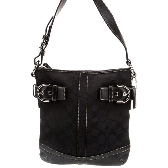 Like New Coach Black Signature Canvas Shoulder Bag Purse 3577 - Picture 1 of 16